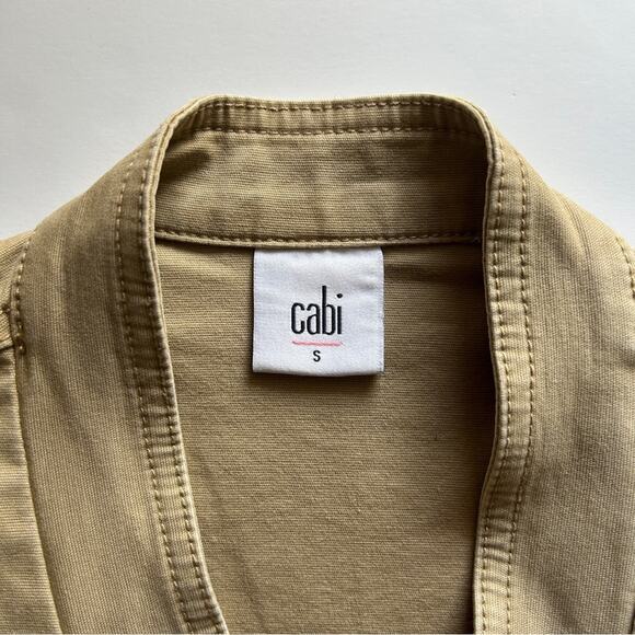 CAbi Camel Tan Button Down Peplum Stretch Fitted Military Jacket Coat Size Small - Picture 7 of 9